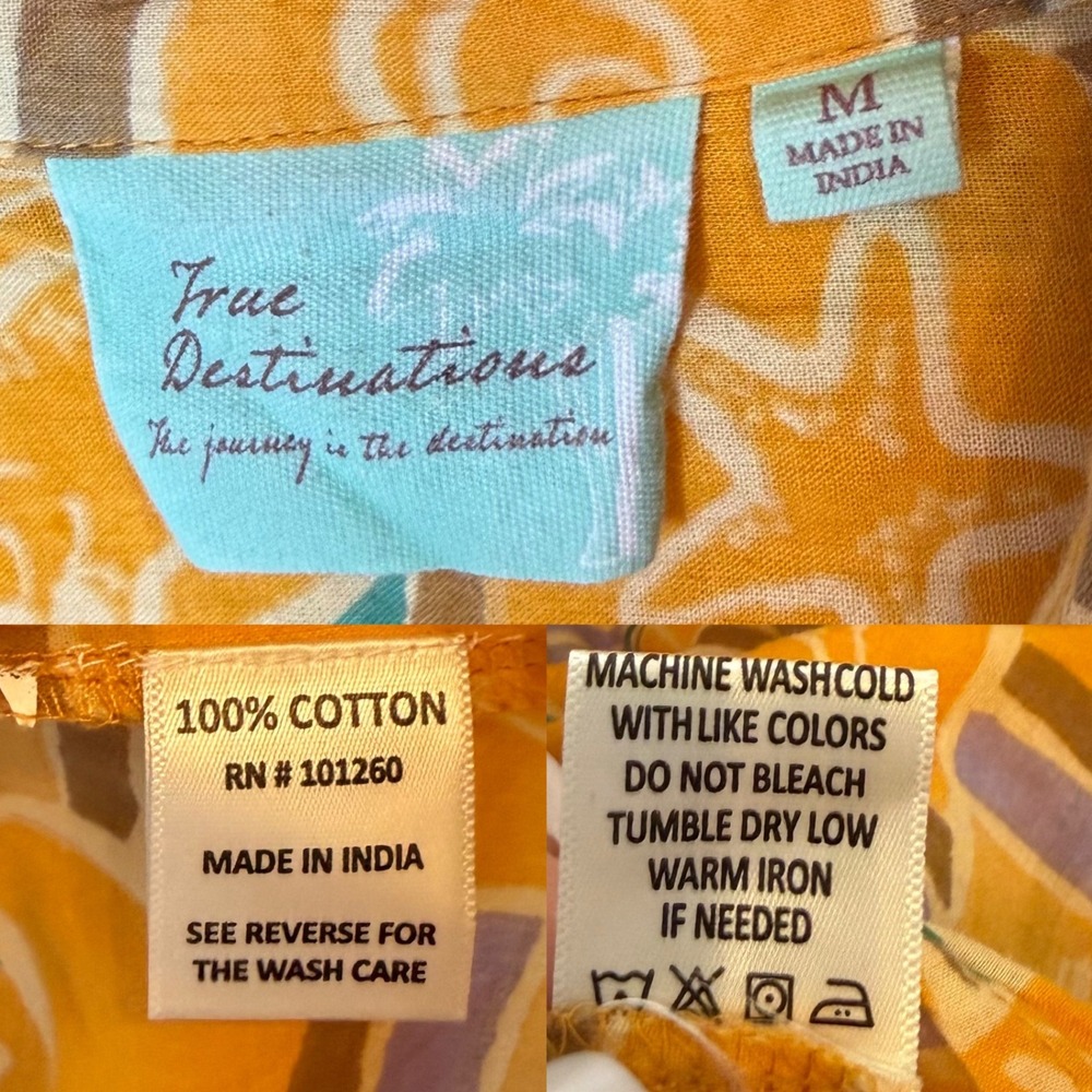 True Destinations Nautical Print Tunic Button Up Shirt Seashell 100% Cotton sz M - Picture 5 of 5